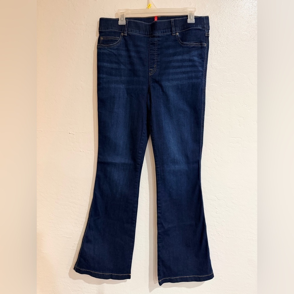 Spanx Jeans Blue High Rise Flared Tummy Shaping Pull On Stretch Jeans Size XL